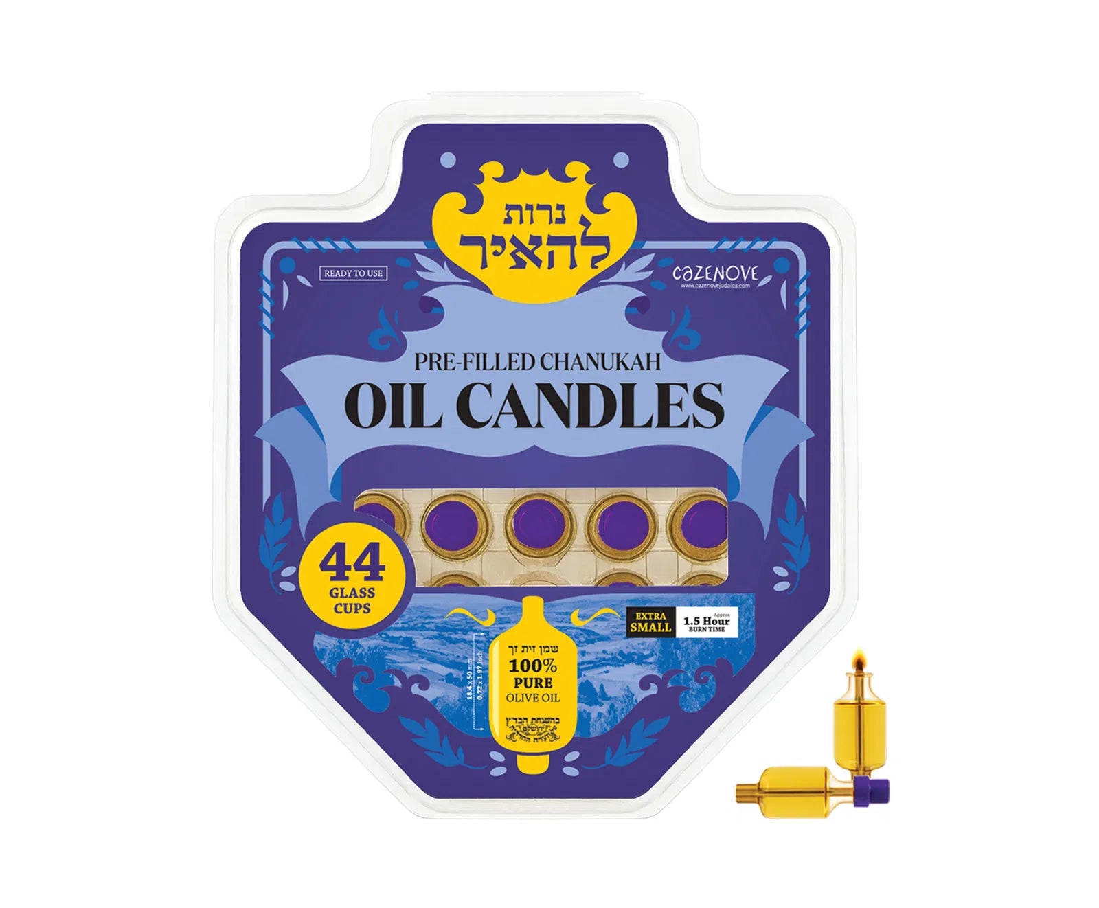 Pre-Filled Chanukah Oil Glass Cups - (Cazenove)