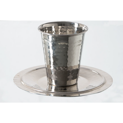 Kiddush Cup with tray Hammered Stainless Steel