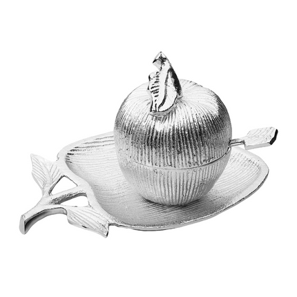 Silver Apple Shaped Dish with Removable Honey Jar - Tray