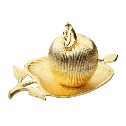 Gold Apple Shaped Dish with Removable Honey Jar - Tray