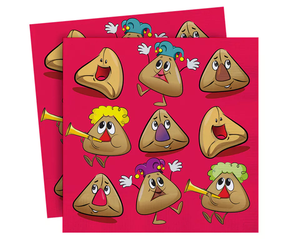 Purim Plates/Napkins - Hamantash - Red