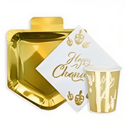 Happy Chanukah Paper Goods Package - Gold