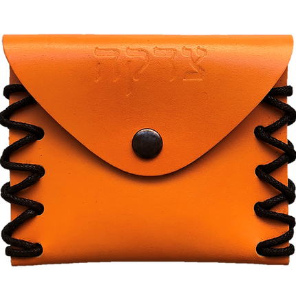 Leather Tzedoka Pouch - Orange