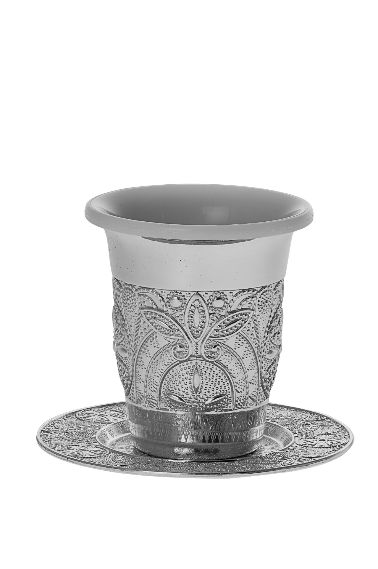 Kiddush Cup With Tray Silver Plated floral and leaf Design