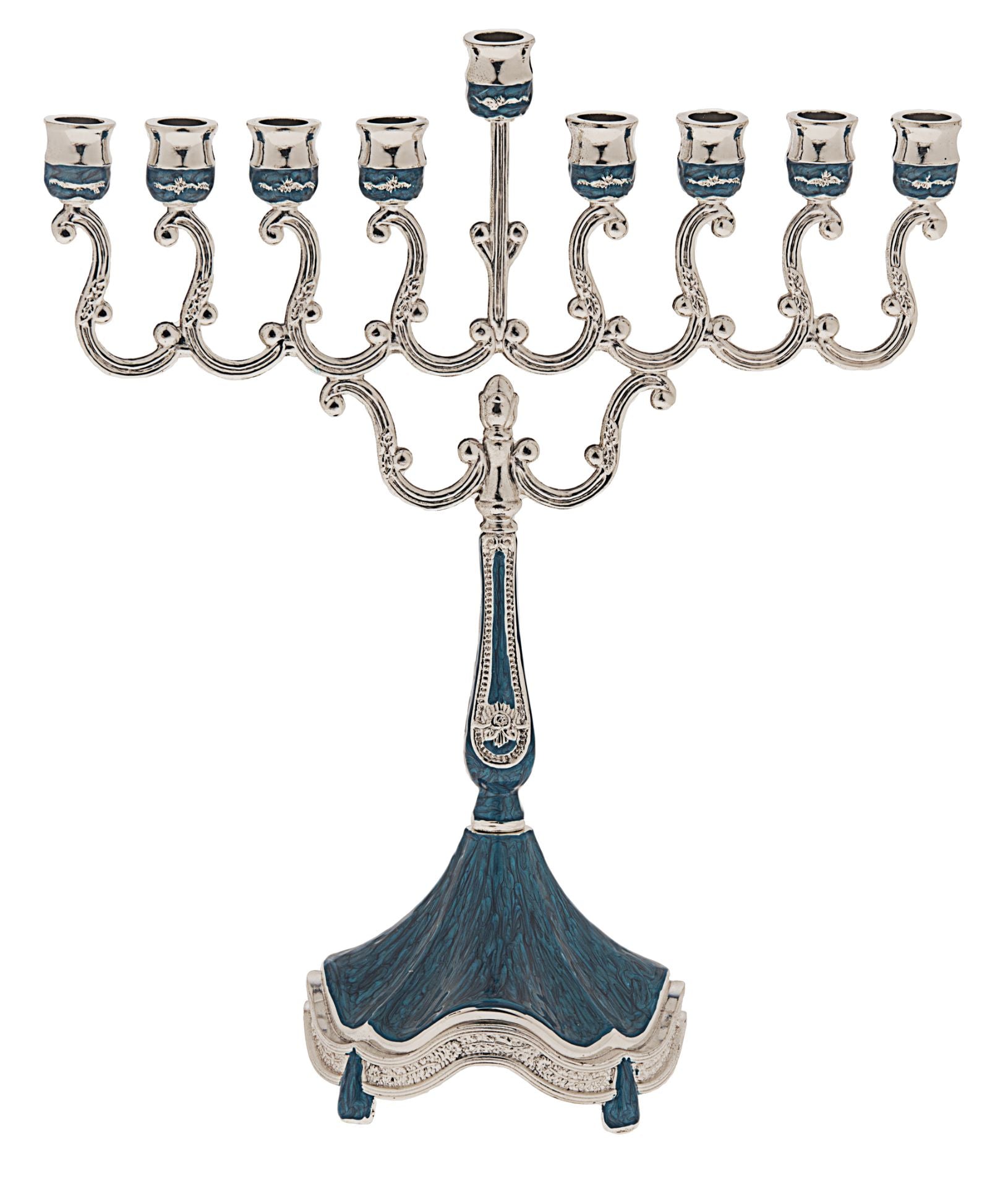 Silver Plated Menorah with blue - Small