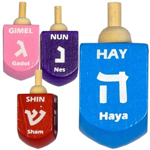 Extra Large Colored Wooden Dreidels 2.75 x 1.25