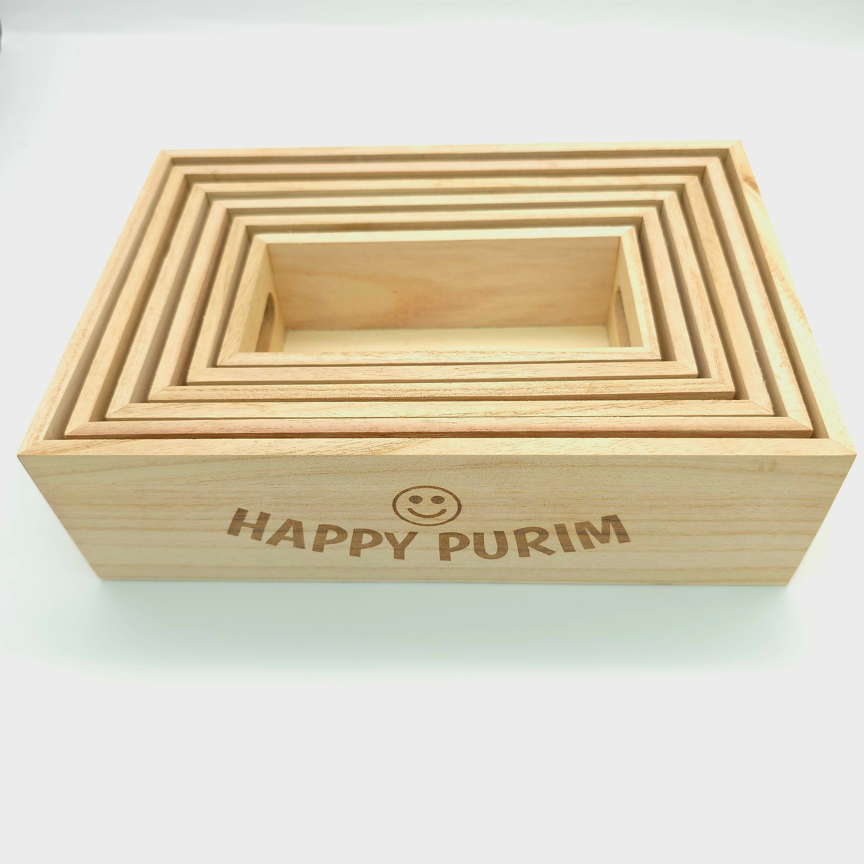 Happy Purim Wooden Box Smile - 6 sizes