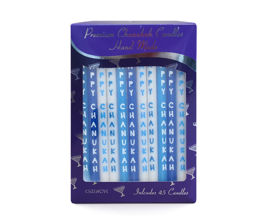 Blue & White Happy Chanukah Candles