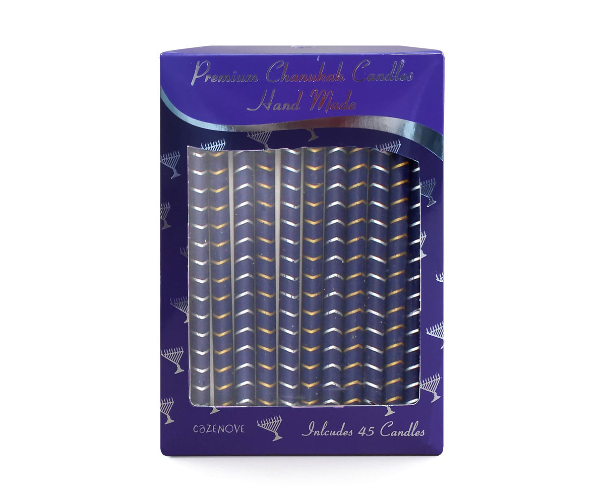 Navy Blue Gold & Silver Stripe Chanukah Candles