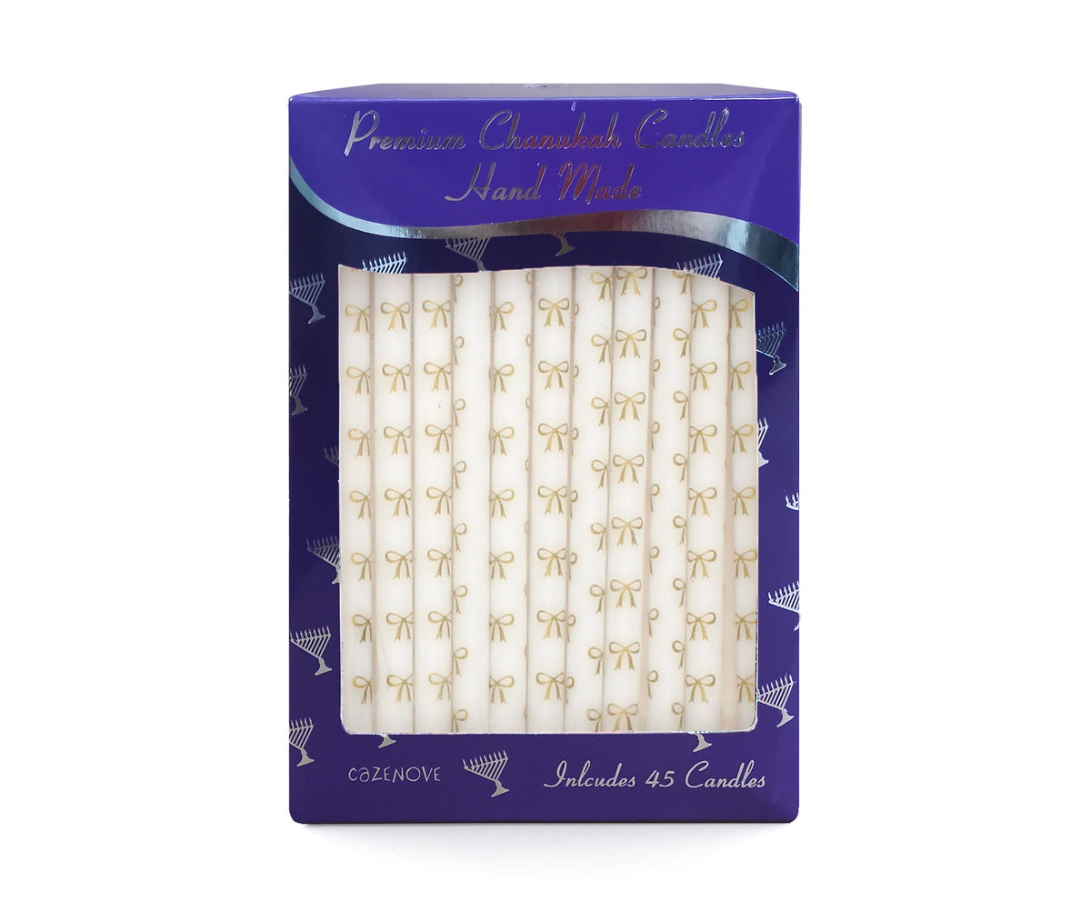 White & Gold Bow Chanukah Candles