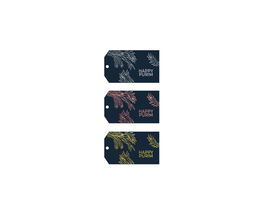 Foiled Purim Gift Tags 12PK - 4 Designs