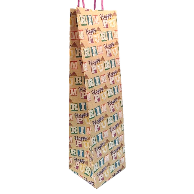 Purim Tall Glitter Wine Kraft Bag - 3 Pk