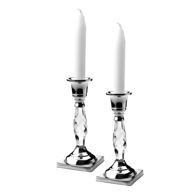 Set of 2 Candle Holders with Crystal Glass Base