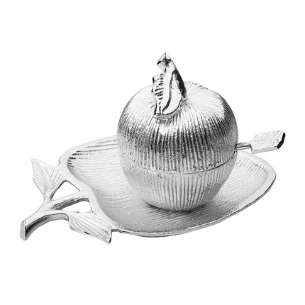 Silver Apple Shaped Dish with Removable Honey Jar