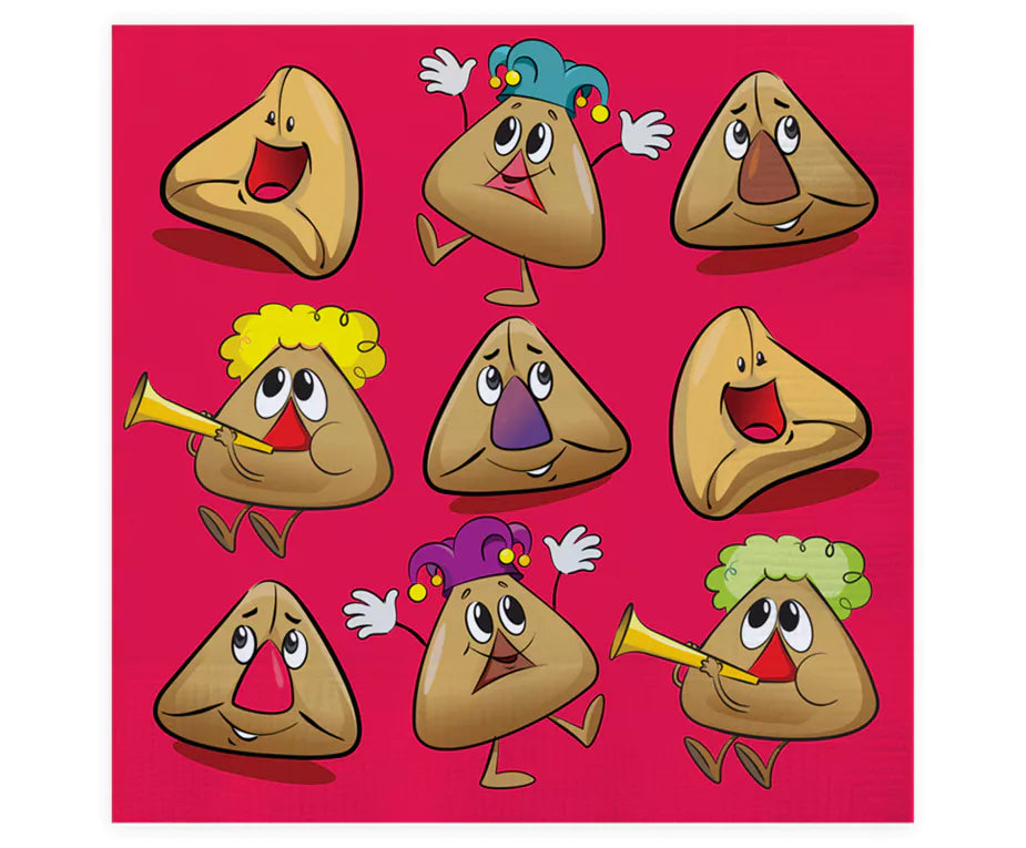 Purim Plates/Napkins - Hamantash - Red