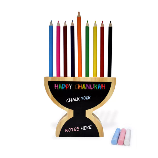 Wooden Menorah Pencil Holder