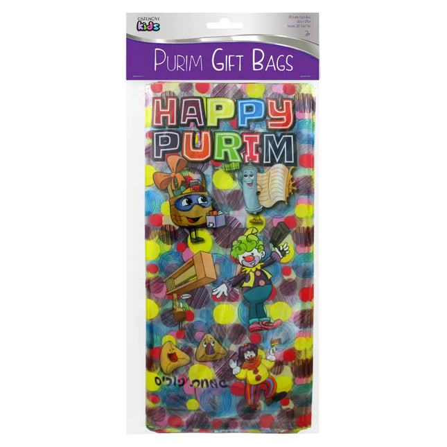 Happy Purim Cellophane Treat Bag - 20 pk