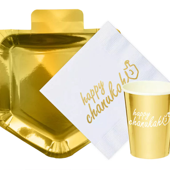 Happy Chanukah Paper Goods Package - Gold