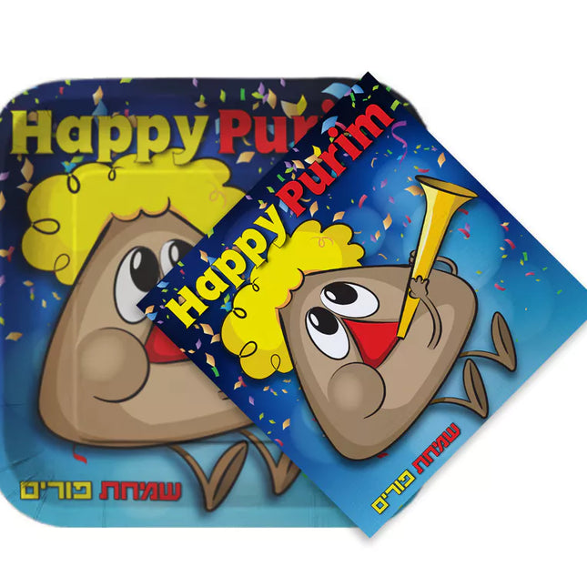 Purim Plates/napkins - Hamantash - Blue