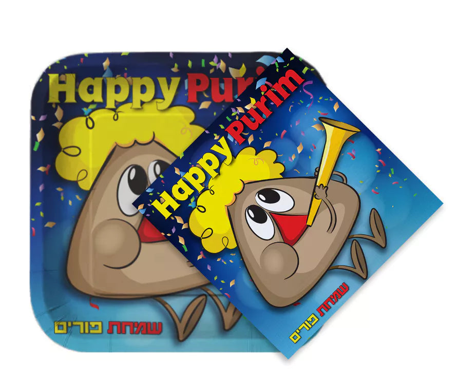 Purim Plates/napkins - Hamantash - Blue