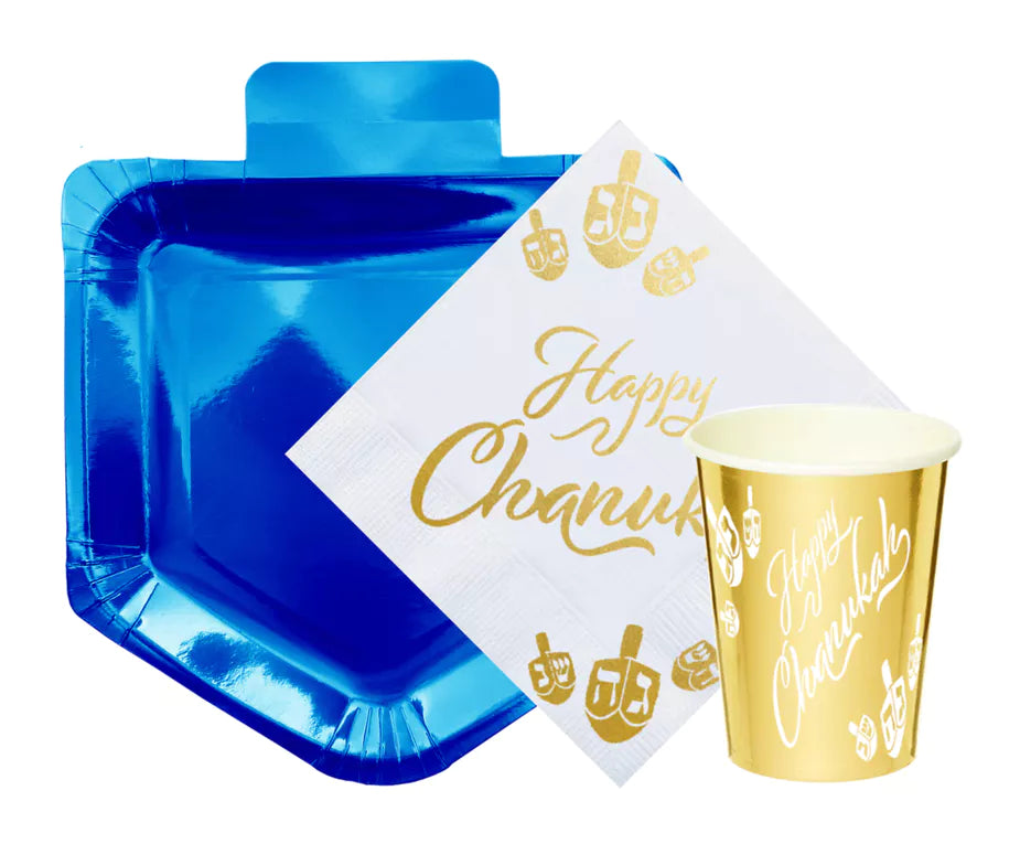 Happy Chanukah Paper Goods Package - Gold