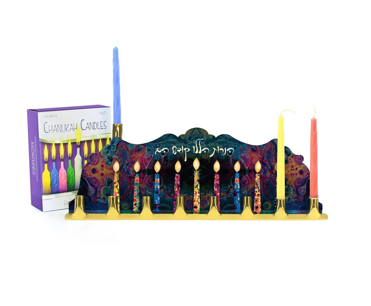 Navy Blue Decorative Tin Menorah 24 Pack