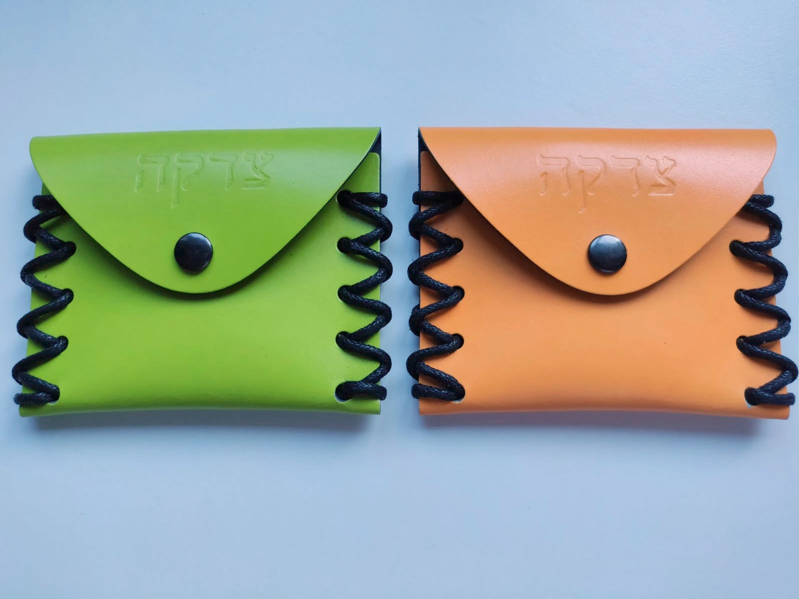 Leather Tzedoka Pouch - ORANGE - 10 Pack