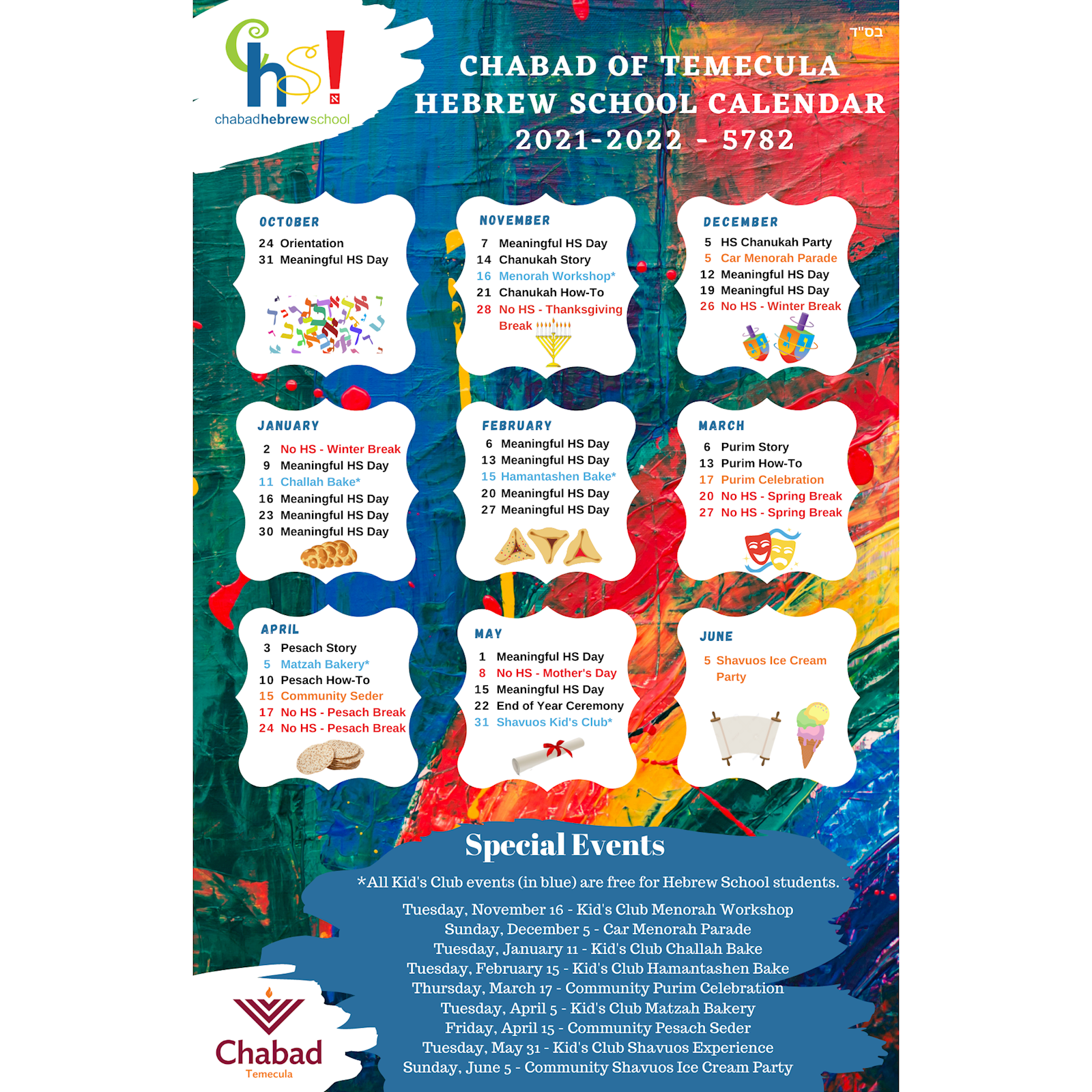 Hebrew School - Calendar #2 - Flyer