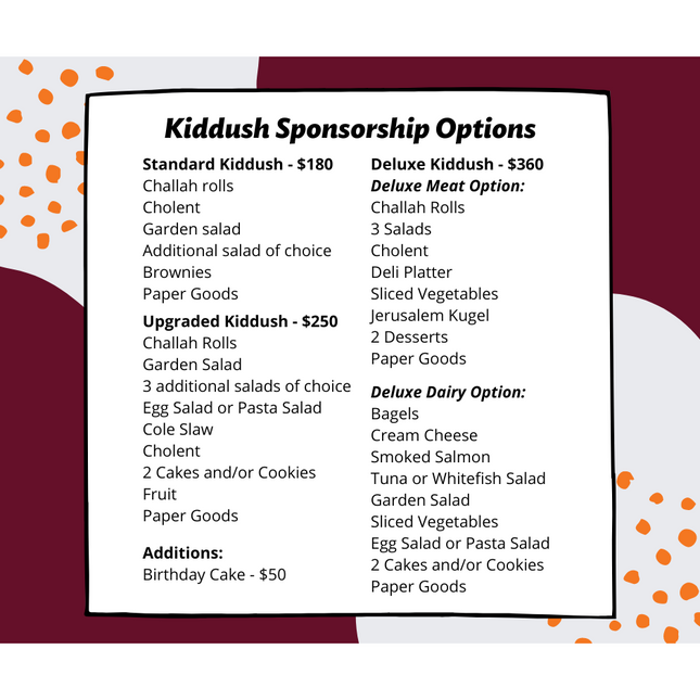 Shul - Kiddush Sponsorship Options #1 - Social Media