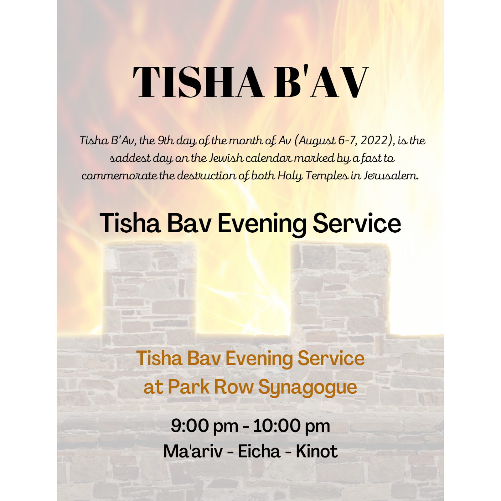 Tisha B'av - Evening Service #1 - Flyer