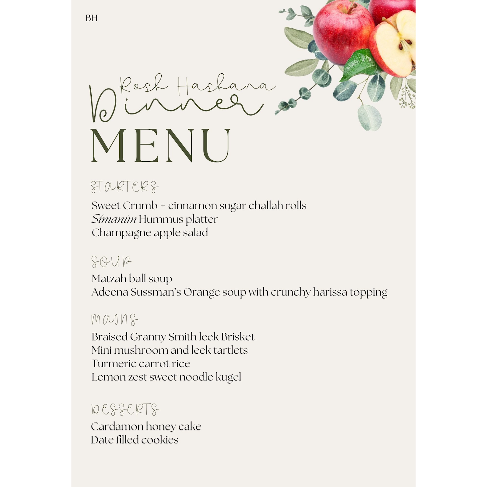 Rosh Hashana - Menu #2 - Flyer