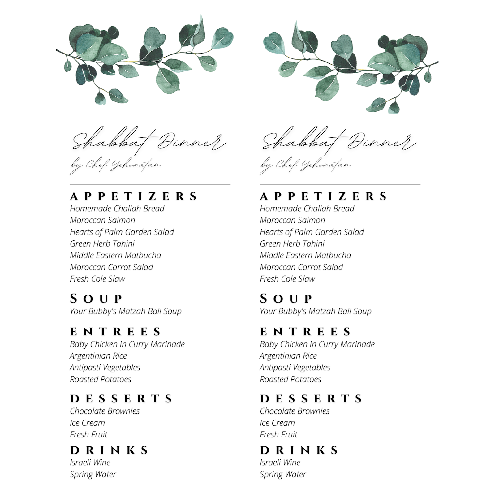 Shabbos - Menu #2 - Flyer