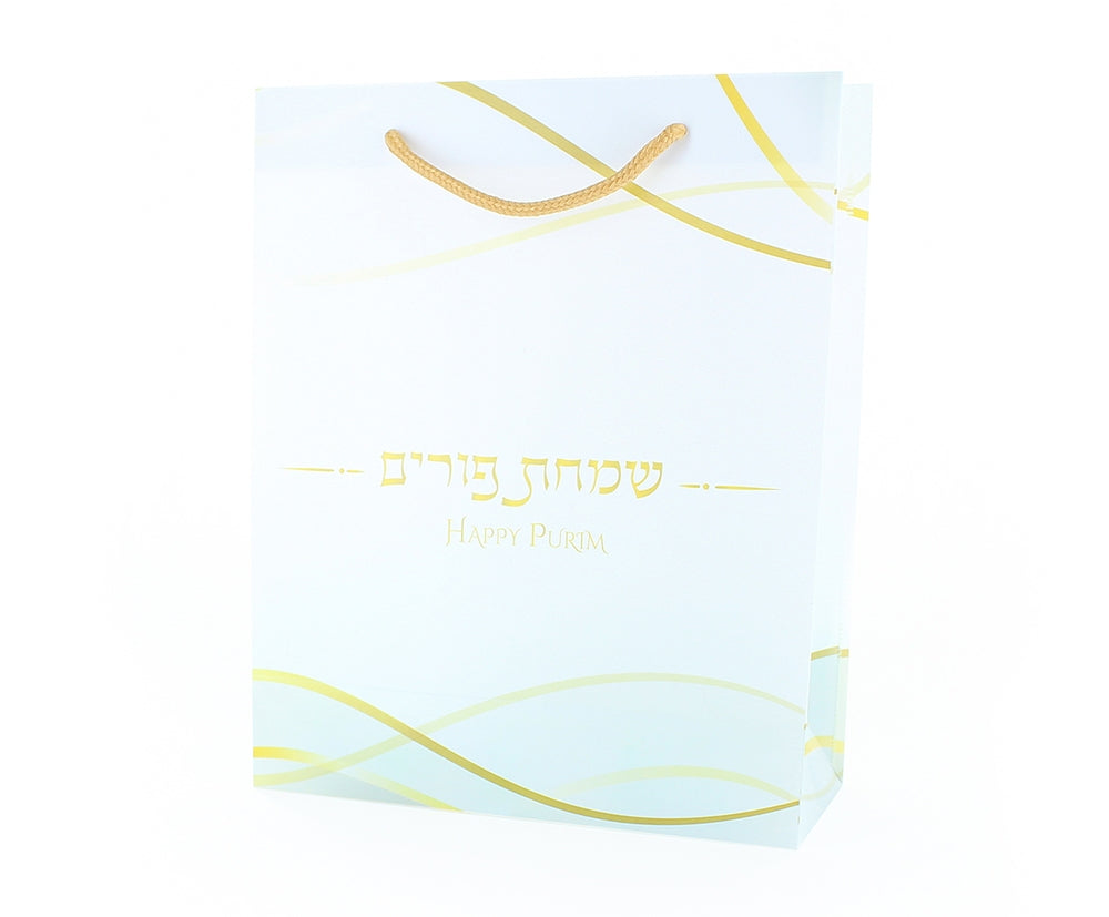 UPVC Purim Gift Bag - 12 PK - White & Gold