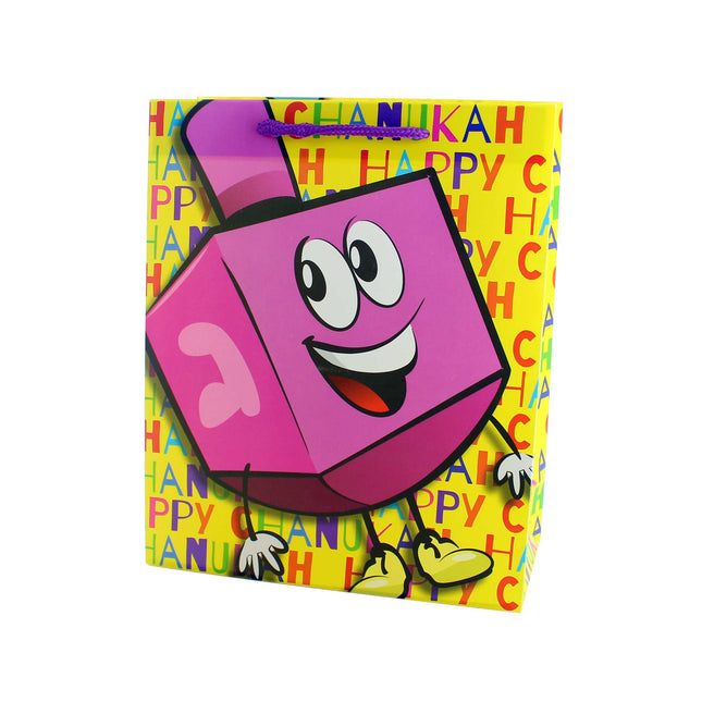 Chanukah Gift Bag - Yellow Text & Dreidel