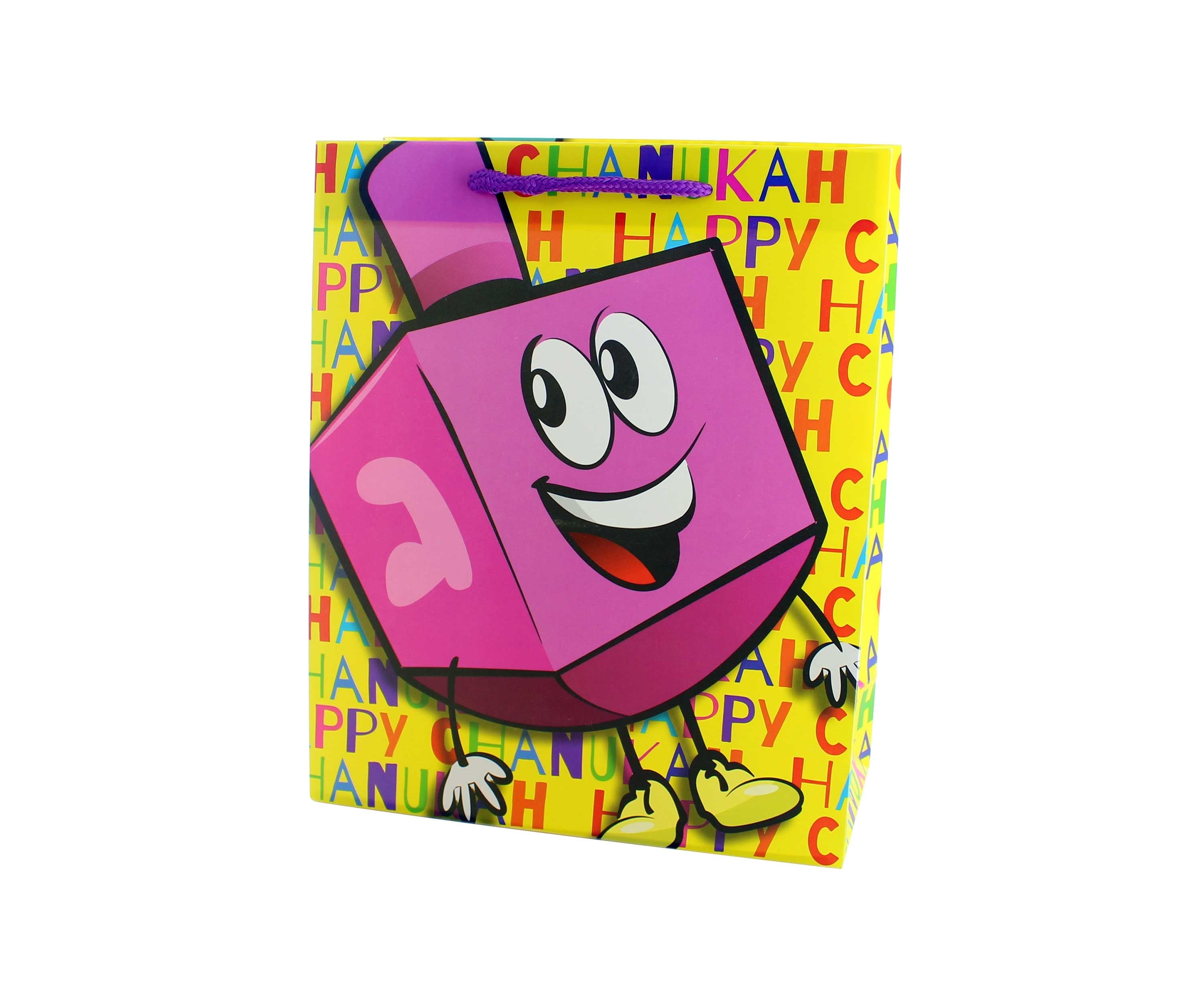 Chanukah Gift Bag - Yellow Text & Dreidel